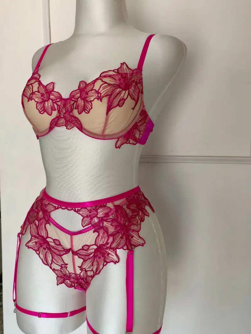 Liguero rosa fucsia con beige talla S