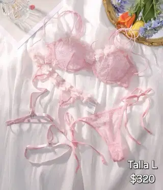 Conjunto rosa pastel listones talla L