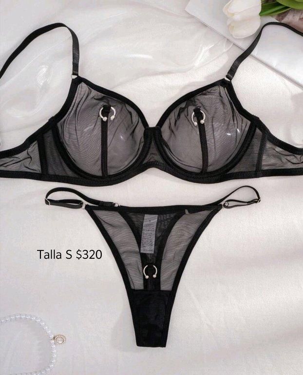 Conjunto negro transparente con aretes talla S