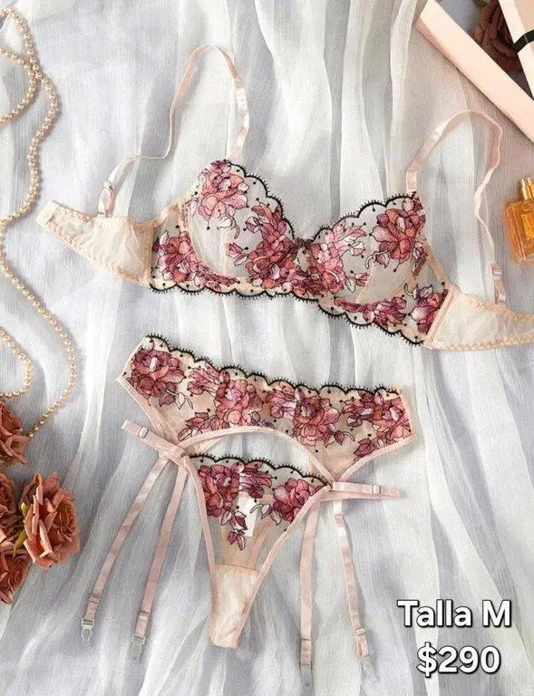 Lingerie Beige con rosa Talla M