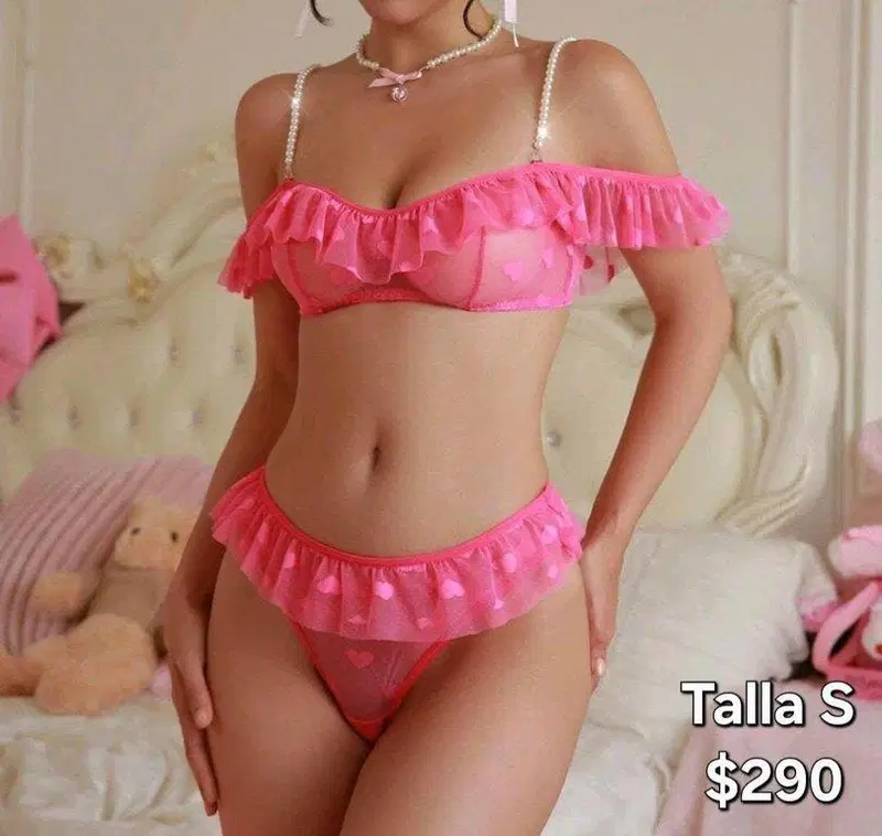 Conjunto Rosa con tirante de perla 