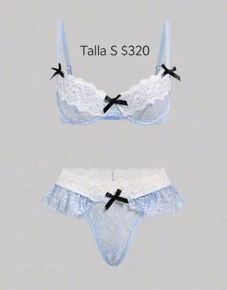 Conjunto de encaje color azul con blanco talla S