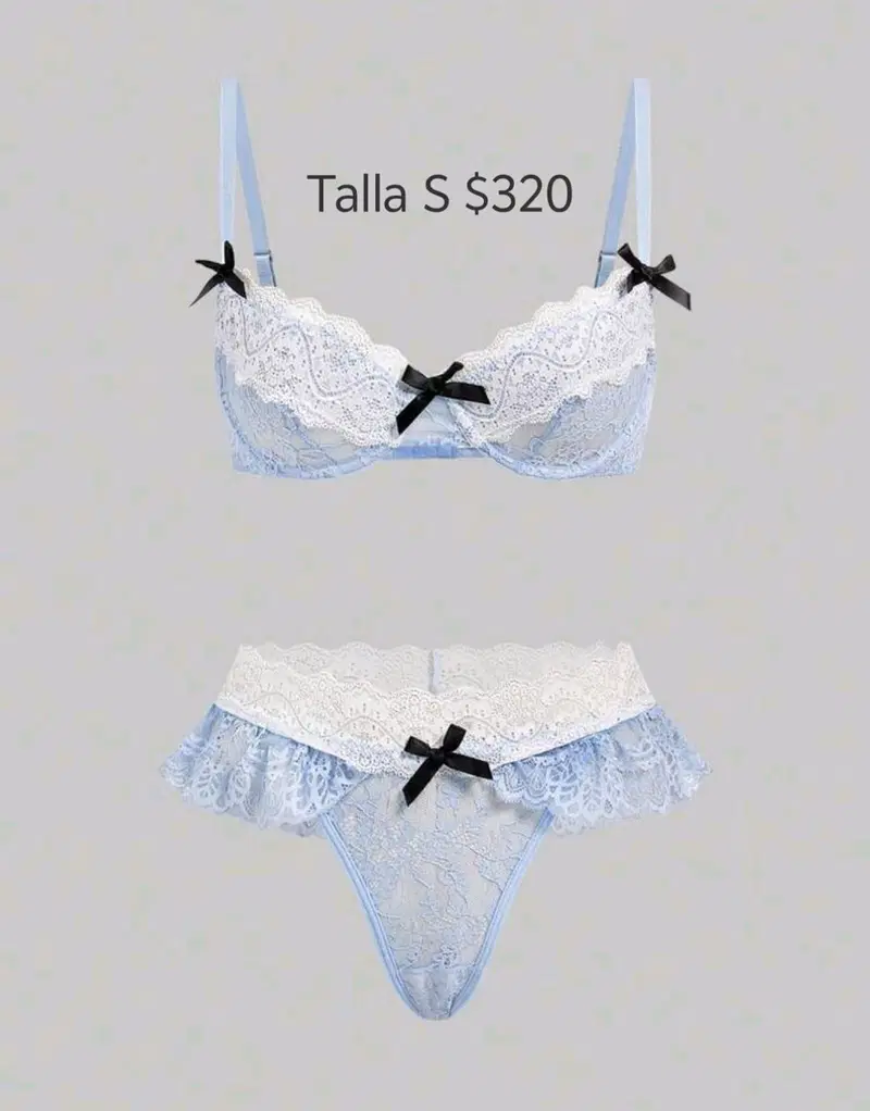 Conjunto de encaje color azul con blanco talla S