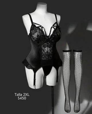 Baby doll negro con medias de red talla 2XL