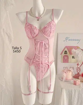 Body rosa con listones talla S