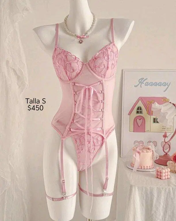 Body rosa con listones talla S