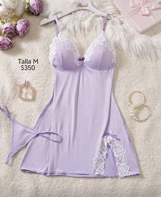Baby doll lila con encaje blanco talla M