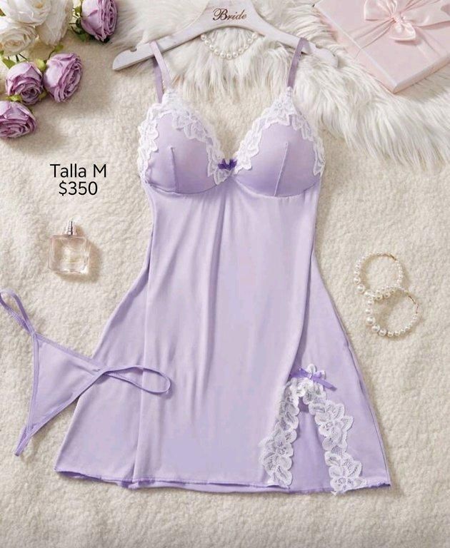 Baby doll lila con encaje blanco talla M