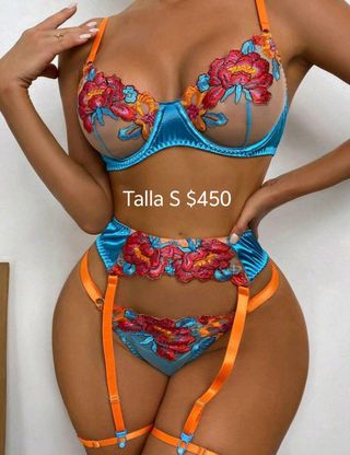 LIguero color azul con naranja encaje rosa talla S