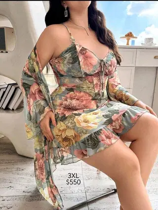 Conjunto de bata con flores talla 3XL